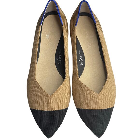 ROTHY'S Shoes - Rothys The High Point Wren Cap Toe Knit Shoes 7 Tan Black Pointed Toe Low Heel